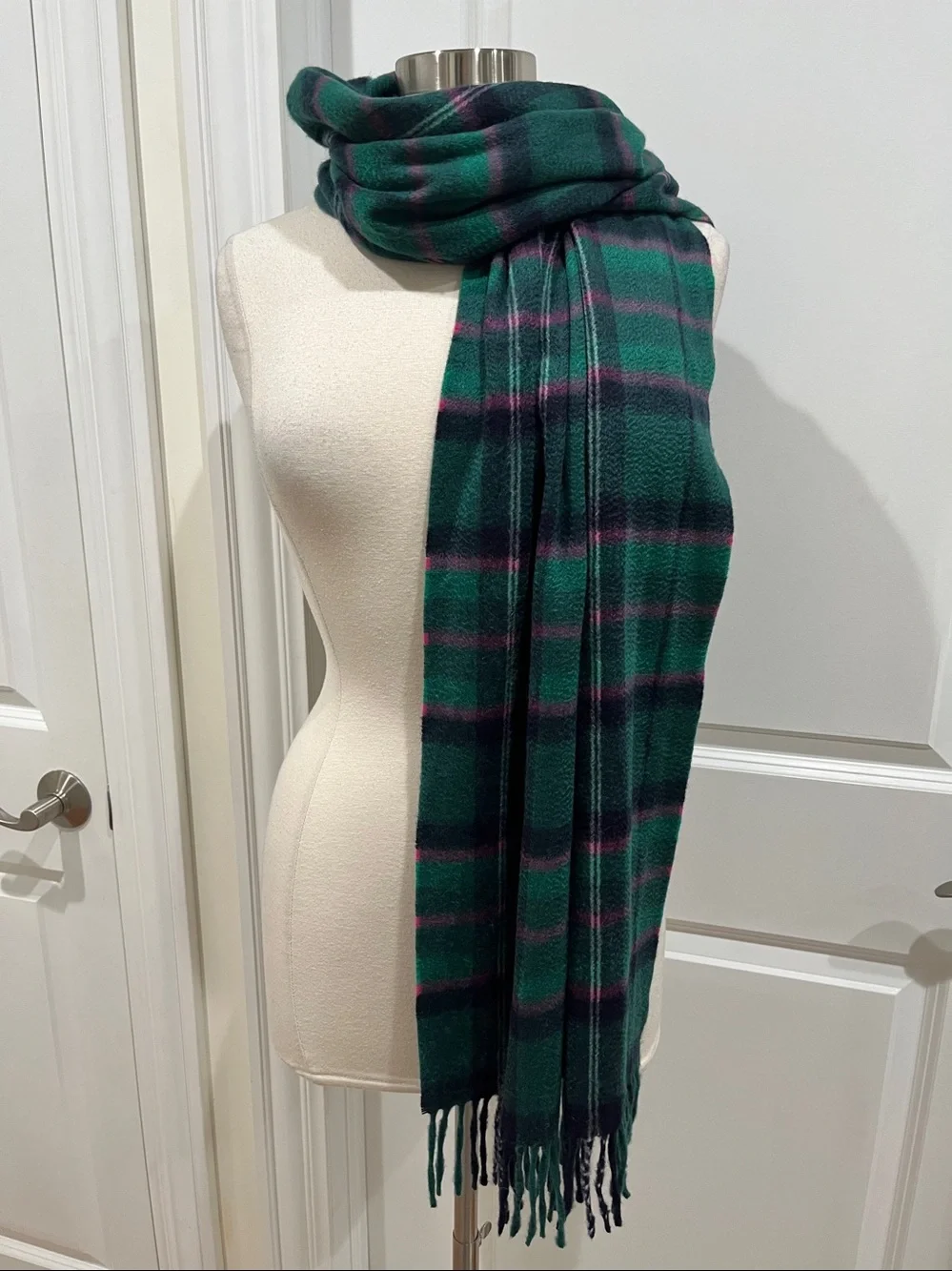 New! Talbots 100% Cashmere Plaid Scarf 72”X18”